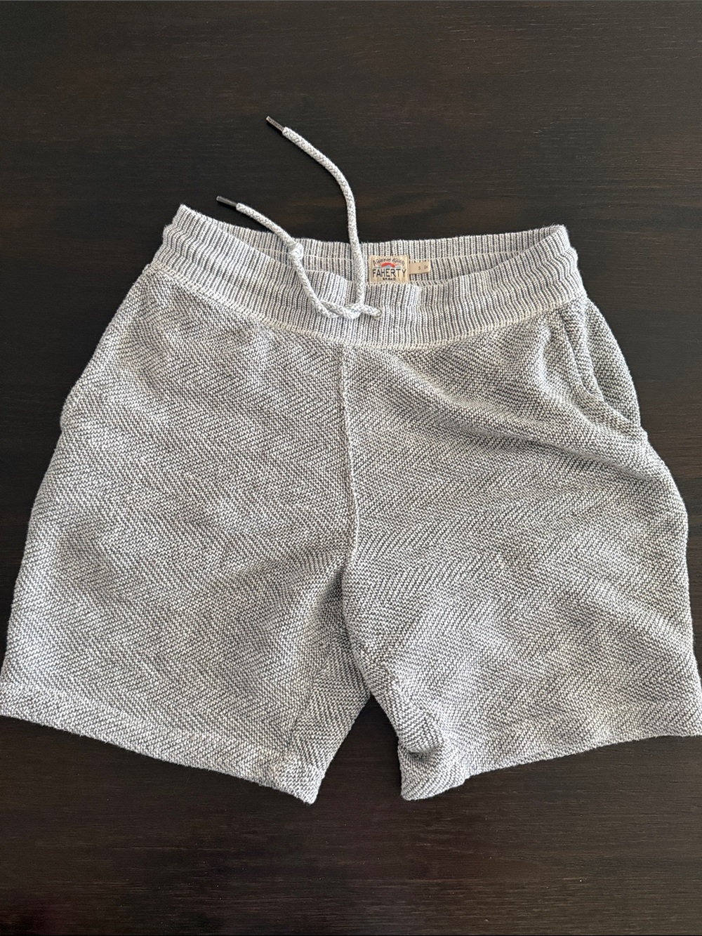 Faherty Light Gray Knit Drawstring Athletic Shorts